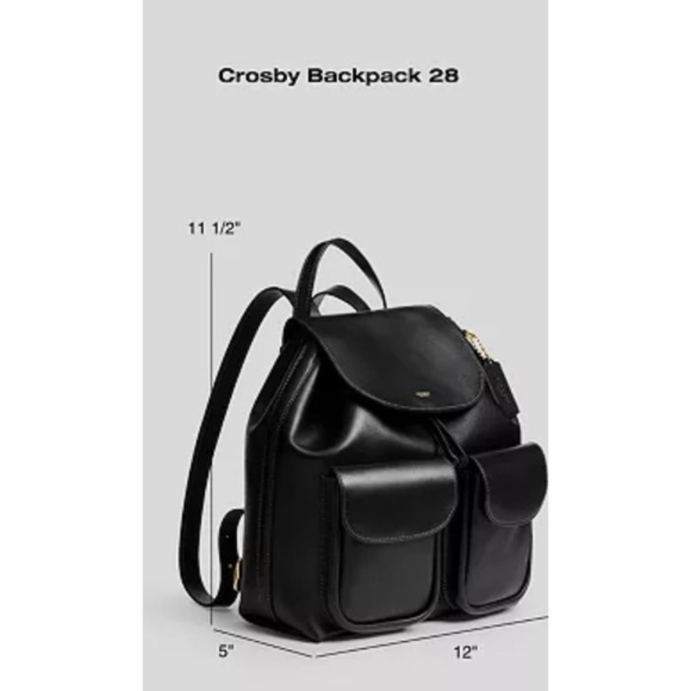 COACH Crosby 28 Black Natural Grain Leather Backpack Gold Hardware Drawstring - Picture 15 of 15